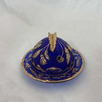 -207- ANTIQUE | Cobalt Gold-Gilded Covered Butter Dish