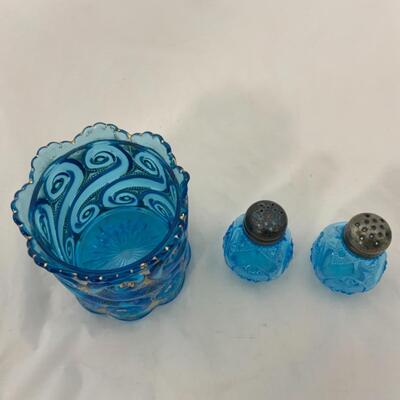-208- ANTIQUE | Translucent Blue | Spooner | Salt and Pepper