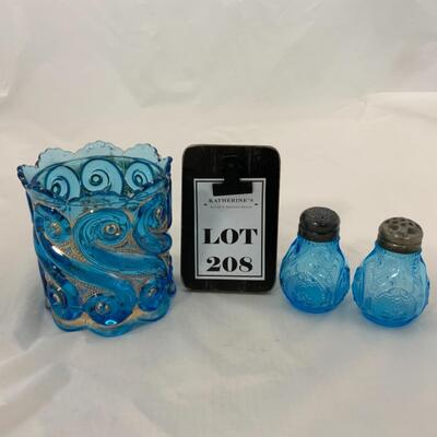 -208- ANTIQUE | Translucent Blue | Spooner | Salt and Pepper