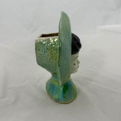 -218- VINTAGE | Head Vase | Iridescent Green | Gold Accent