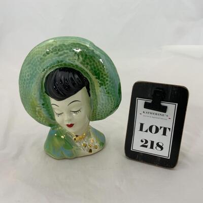 -218- VINTAGE | Head Vase | Iridescent Green | Gold Accent