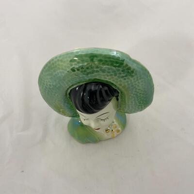 -218- VINTAGE | Head Vase | Iridescent Green | Gold Accent