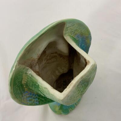 -218- VINTAGE | Head Vase | Iridescent Green | Gold Accent