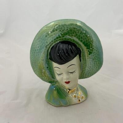 -218- VINTAGE | Head Vase | Iridescent Green | Gold Accent