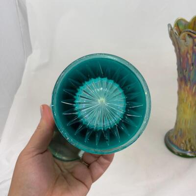 -225- Blue Basket | Northwood Carnival Glass Vase
