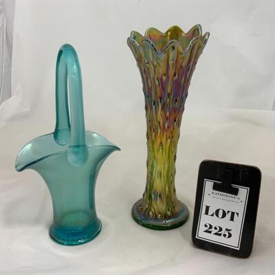 -225- Blue Basket | Northwood Carnival Glass Vase