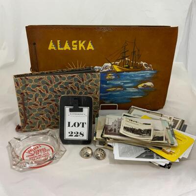 -228- VINTAGE | Leather Alaska Photo Book | Post Cards | Dreger Ashtray