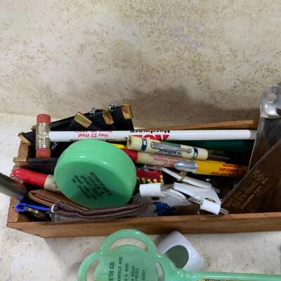 -242- Junk Drawer Treasures | Advertising Pens | Cheese Box