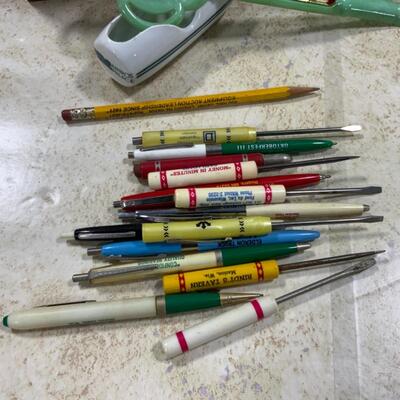 -242- Junk Drawer Treasures | Advertising Pens | Cheese Box