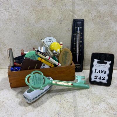 -242- Junk Drawer Treasures | Advertising Pens | Cheese Box