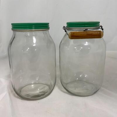 -251- VINTAGE | Two Gallon Glass Jars | Wood Handle