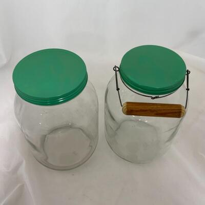 -251- VINTAGE | Two Gallon Glass Jars | Wood Handle