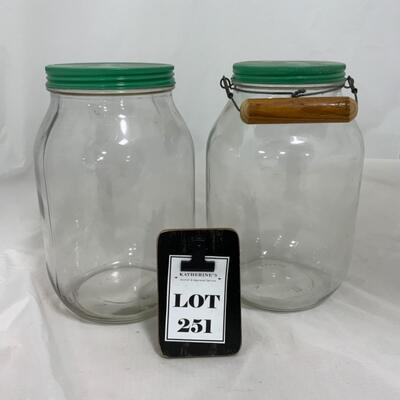-251- VINTAGE | Two Gallon Glass Jars | Wood Handle