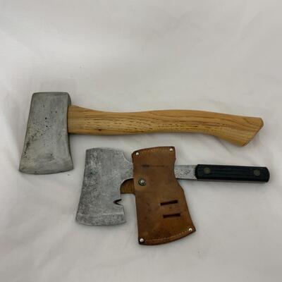 -253- VINTAGE | Two Un-Marked Axes | Leather Sheath