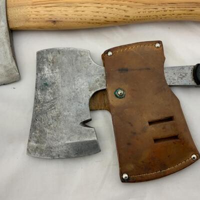 -253- VINTAGE | Two Un-Marked Axes | Leather Sheath
