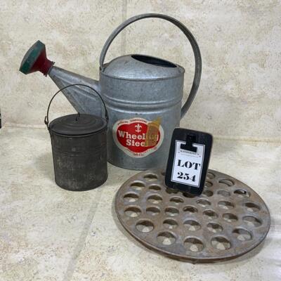 -254- Galvanized Watering Can | Manitowoc Trivet | Lunch Pail