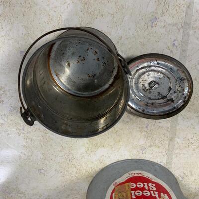 -254- Galvanized Watering Can | Manitowoc Trivet | Lunch Pail