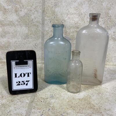 -257- VINTAGE | Three Glass Embossed Bottles
