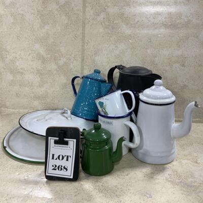 -268- VINTAGE | Enamelware Lot | Kettles | Lids