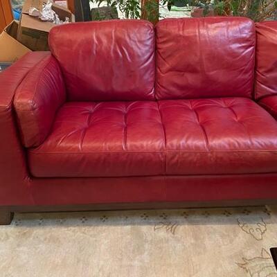 Natuzzi Red Leather Sectional Sofa