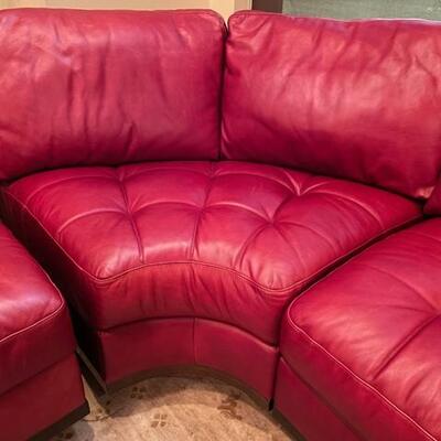 Natuzzi Red Leather Sectional Sofa