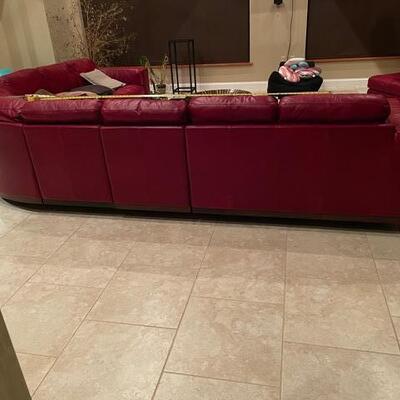 Natuzzi Red Leather Sectional Sofa