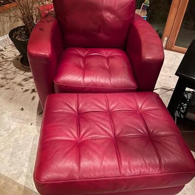 Natuzzi Red Leather Armchair w/Ottoman #1