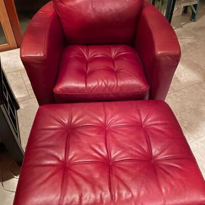 Natuzzi Red Leather Armchair w/Ottoman #2