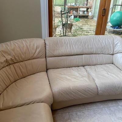 **Cream Leather Sectional Sofa