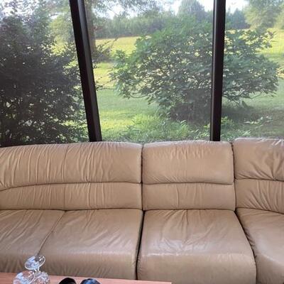 **Cream Leather Sectional Sofa