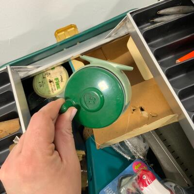 -275- VINTAGE | Large Green Fishing Tackle Box | With Contents!