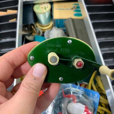 -275- VINTAGE | Large Green Fishing Tackle Box | With Contents!