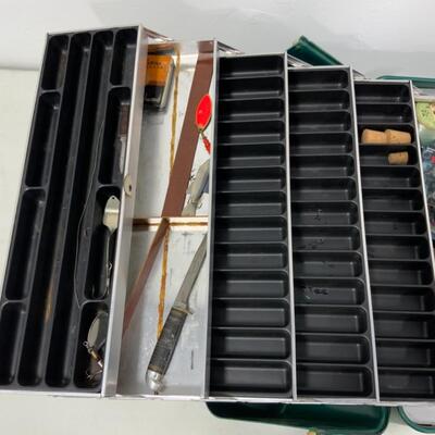 -275- VINTAGE | Large Green Fishing Tackle Box | With Contents!
