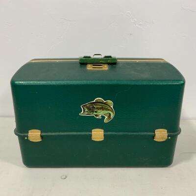 -275- VINTAGE | Large Green Fishing Tackle Box | With Contents!