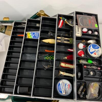-275- VINTAGE | Large Green Fishing Tackle Box | With Contents!