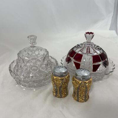 -285- ANTIQUE | Covered Butter Dishes | Salt and Pepper Shakers