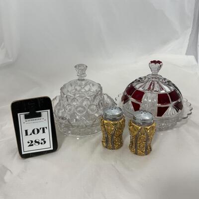 -285- ANTIQUE | Covered Butter Dishes | Salt and Pepper Shakers