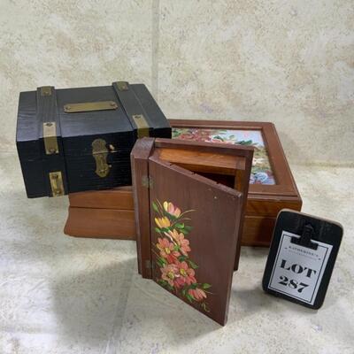 -287- VINTAGE | Three Lined Wood Boxes | Hand Painted