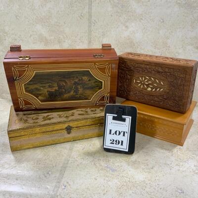 -291- VINTAGE | Four Wood Boxes | Ornate Designs | Inlaid