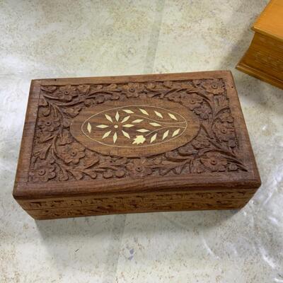 -291- VINTAGE | Four Wood Boxes | Ornate Designs | Inlaid