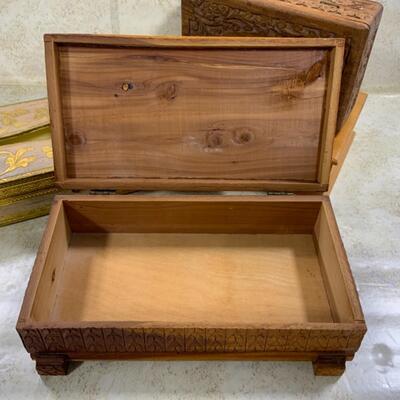 -291- VINTAGE | Four Wood Boxes | Ornate Designs | Inlaid
