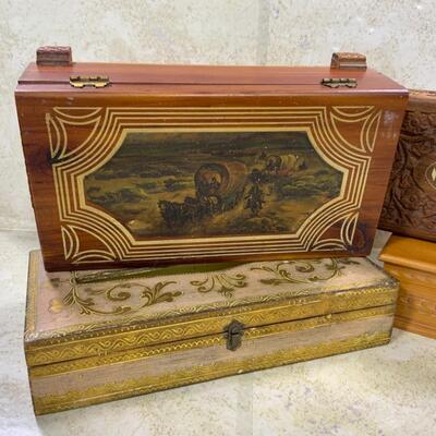 -291- VINTAGE | Four Wood Boxes | Ornate Designs | Inlaid