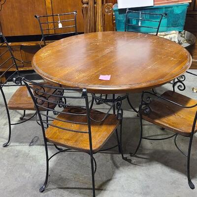Wood and Wrought Iron Table 5 Chairs -Item #480