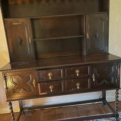 Antique Barley Twist Sideboard with Hutch