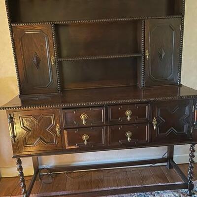 Antique Barley Twist Sideboard with Hutch