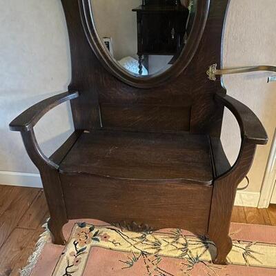 Antique Oak Hall Tree with Seat
