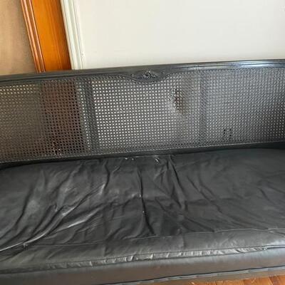 **Antique Cane-Back Settee with Leather Cushions