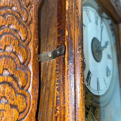  #92 Antique Oak Pressed Back Clock 