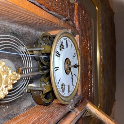  #92 Antique Oak Pressed Back Clock 