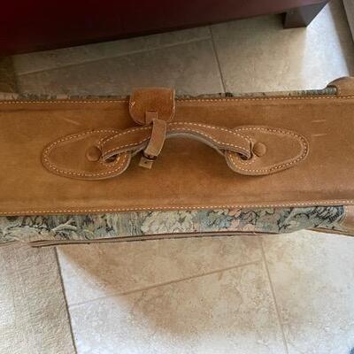 **Vintage French Company "Paradise" Tapestry & Suede 24" Suitcase